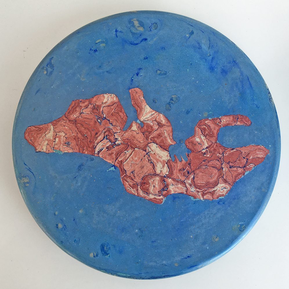 Mediterraneo, plaster, pigment, wood, Ø 22 cm, 2017